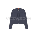 Womens denim overshirt flat sketch, front view