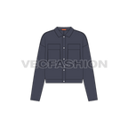 Womens denim overshirt flat sketch, front view