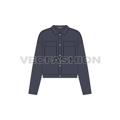 Womens Denim Overshirt Flat Sketch