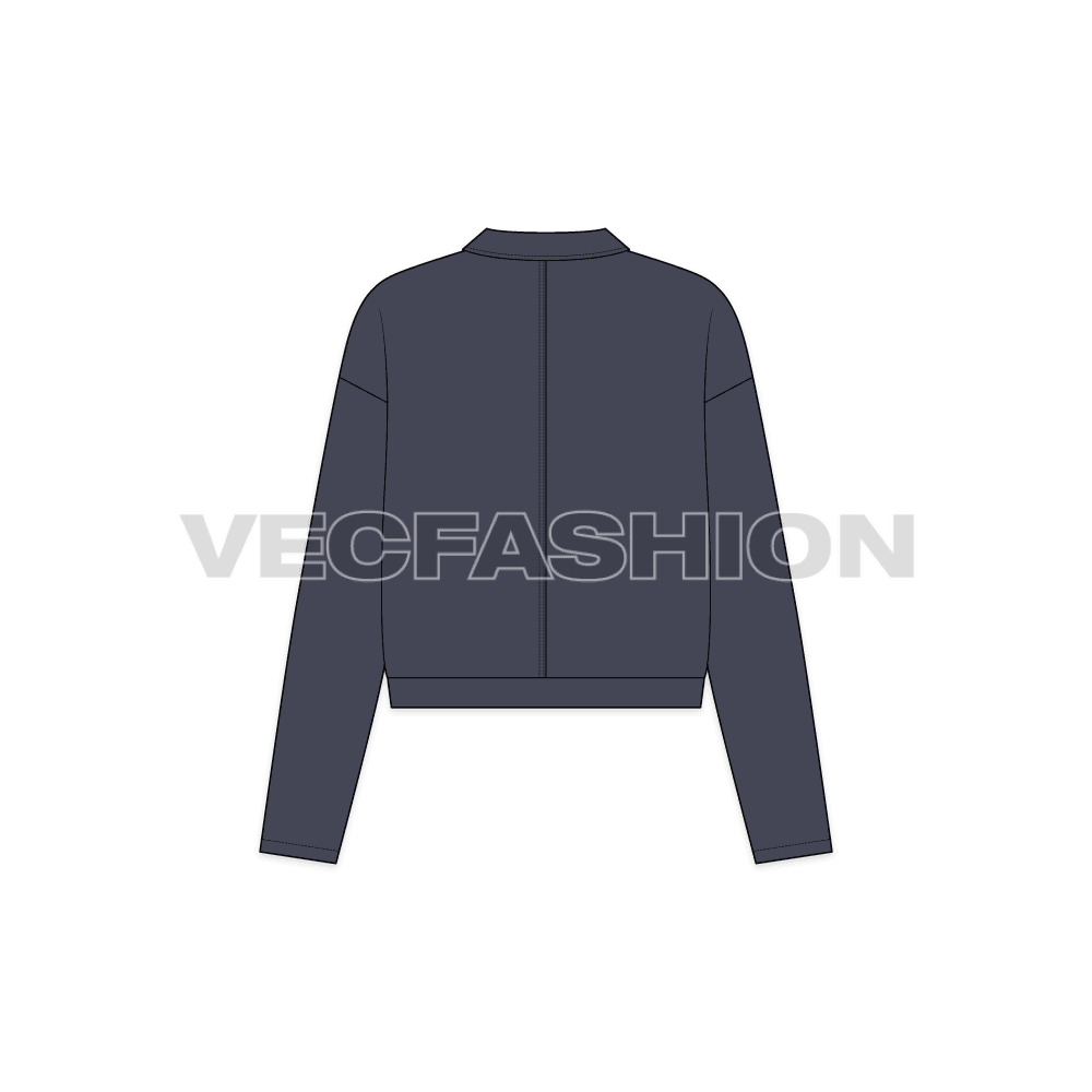 Womens denim overshirt flat sketch, back view