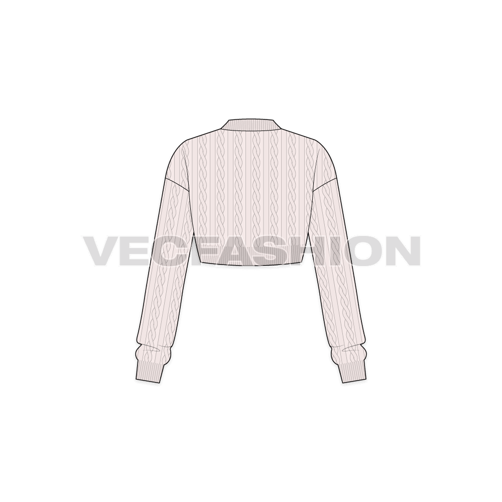 Womens fitted crop sweater flat sketch, back view