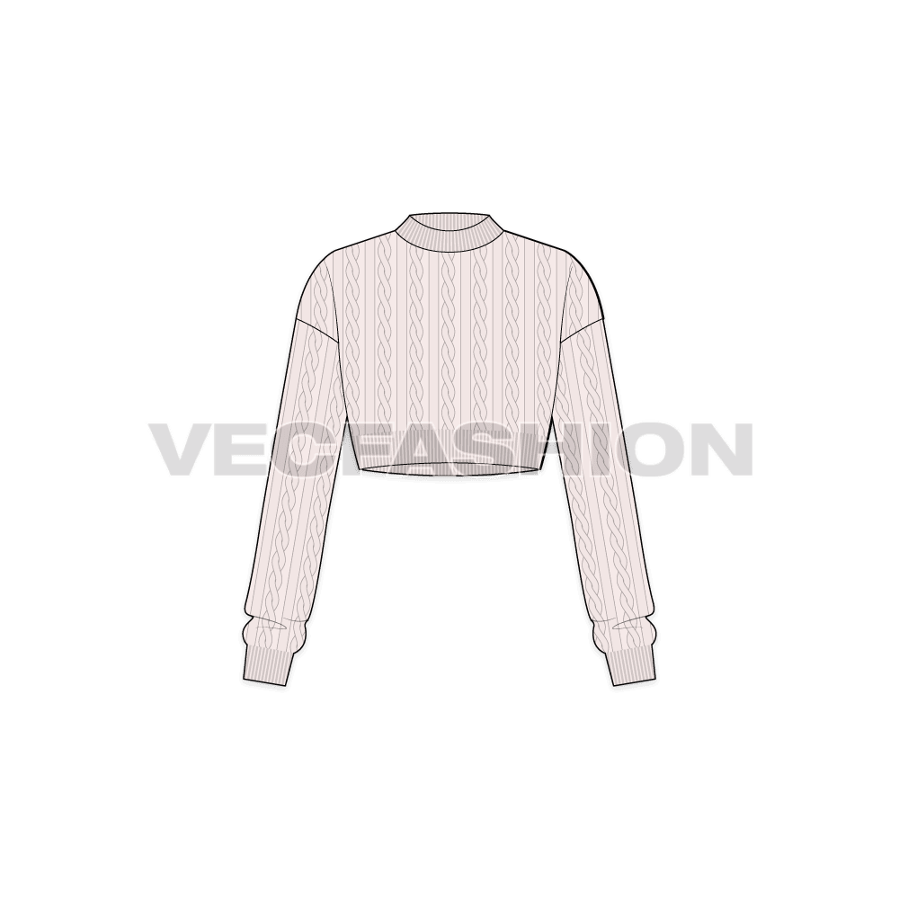 Womens fitted crop sweater flat sketch, front view