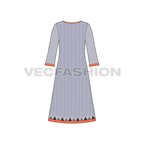 Womens kurti shirt dress flat sketch, back view