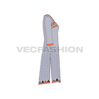 Womens kurti shirt dress flat sketch, side view