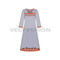 Womens kurti shirt dress flat sketch, front view
