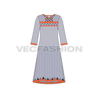 Womens kurti shirt dress flat sketch, front view