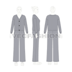 Womens lounge wear set, cardigan flat sketch, on croqui