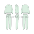 Womens oversized sweatsuit flat sketch, showing all views, front, side and back