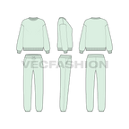 Womens oversized sweatsuit flat sketch, showing all views, front, side and back