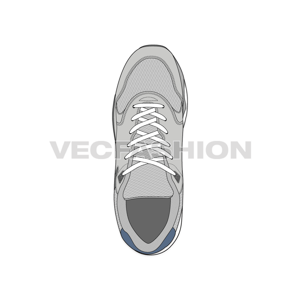 Womens running sneakers, light gray flat sketch, view 2