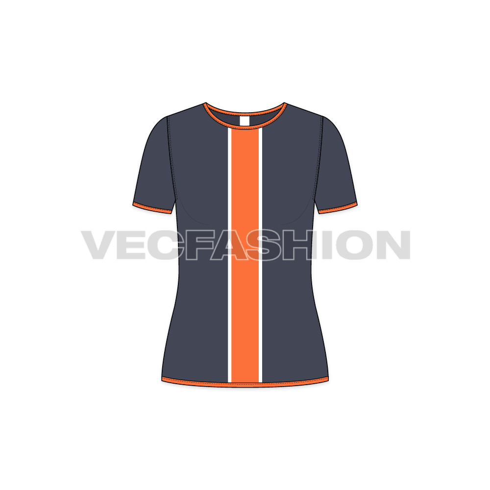 Womens sports tee flat sketch, front view