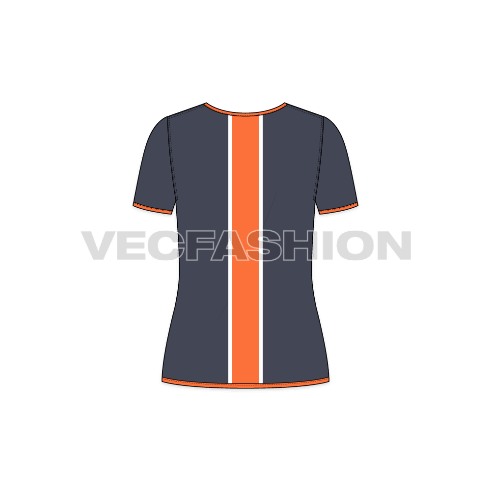 Womens sports tee flat sketch, back view