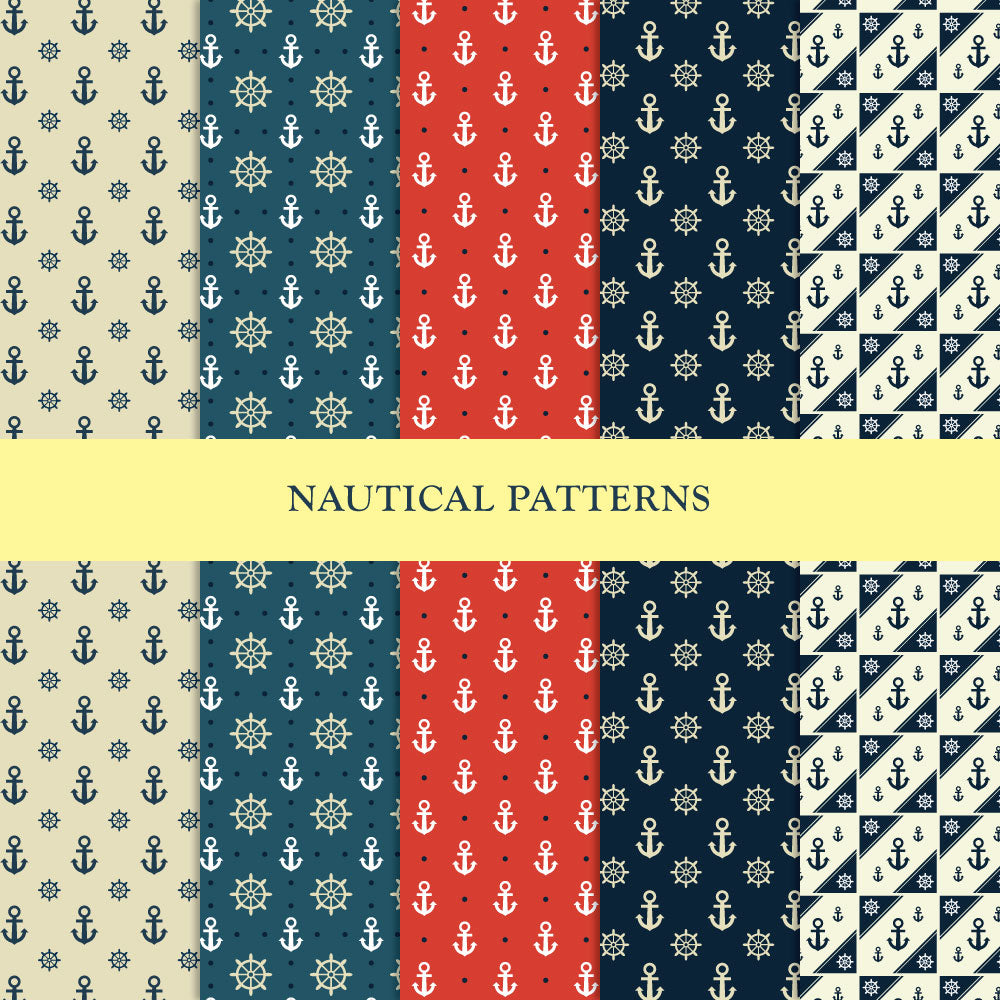 Set of 5 nautical inspired repeat patterns flat sketch