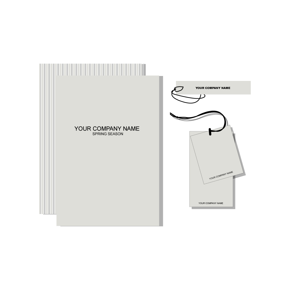 A very useful collection of Brand Packaging Material. It has a design for a Line Sheet book cover, Double Swing Tag design and a thin one as well.   