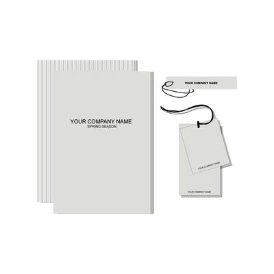 A very useful collection of Brand Packaging Material. It has a design for a Line Sheet book cover, Double Swing Tag design and a thin one as well.   