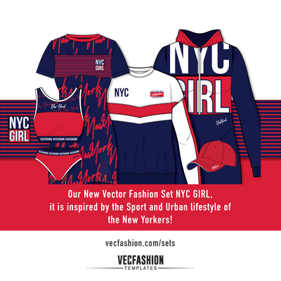 New York Girl Fashion Set vector hoodie, vector jumper, vector sweatshirt, vector hat, sports bra 