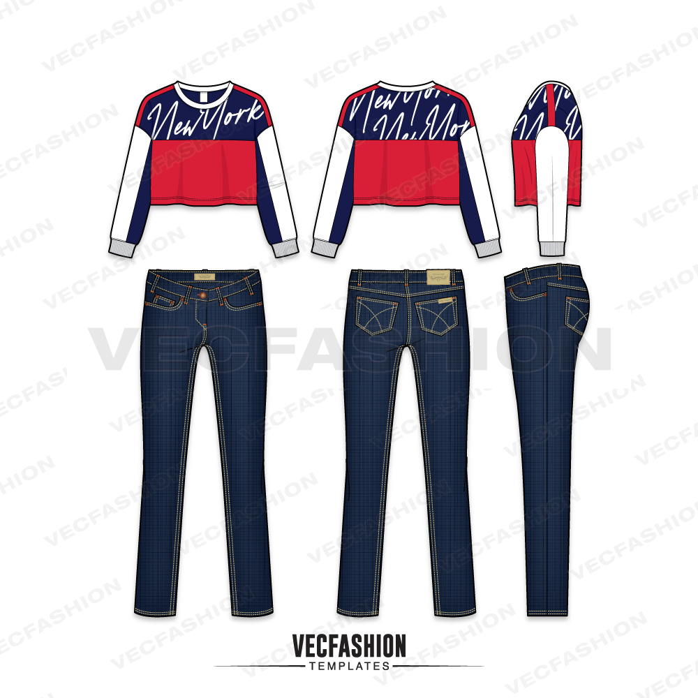 Womens Summer Fashion Set vector clothing flat sketches fully editable illustrator, view 5