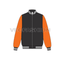 Varsity Style Bomber Jacket flat sketch, front view