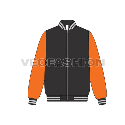 Varsity Style Bomber Jacket flat sketch, front view