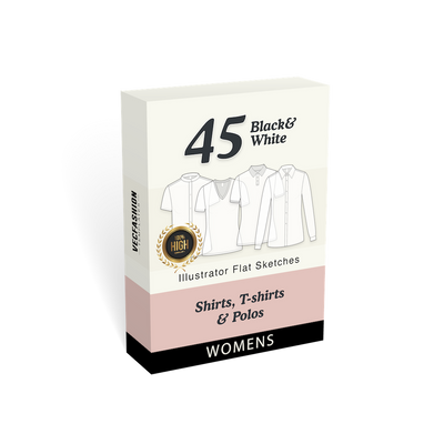 Pack of Black and White Women 45 Shirts and T-shirts Flat Sketches