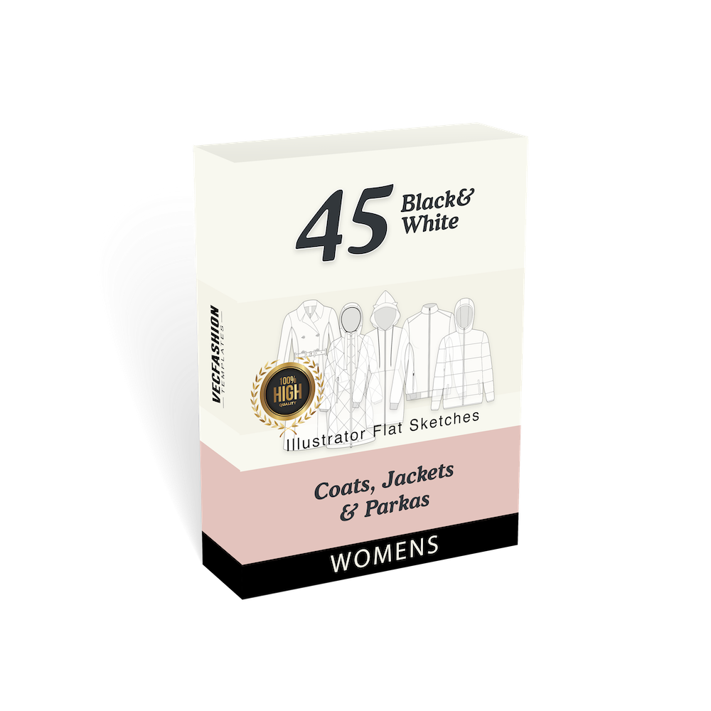 Pack of Women 45 Coats and Jackets Black and White Flat Sketches preview