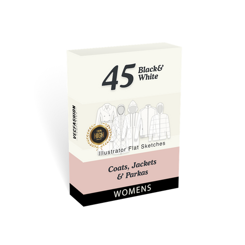 Pack of Women 45 Coats and Jackets Black and White Flat Sketches preview