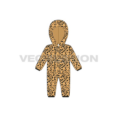 Baby boy hoodie romper flat sketch, front view