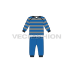 Baby boy pant shirt set, striped flat sketch, front view