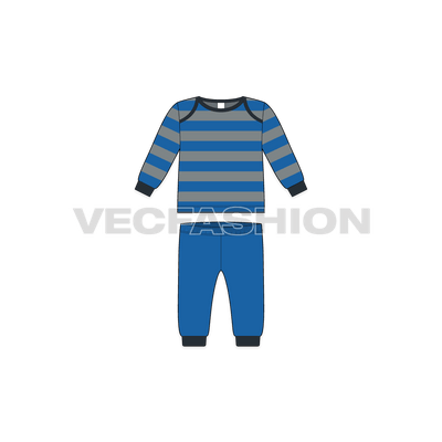 Baby boy pant shirt set, striped flat sketch, front view