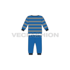 Baby boy pant shirt set, striped flat sketch, back view