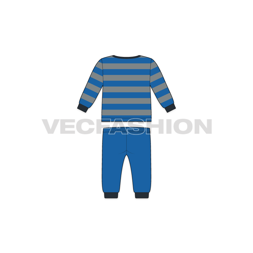 Baby boy pant shirt set, striped flat sketch, back view