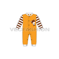 Baby boy romper, striped sleeve flat sketch, front view