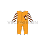 Baby boy romper, striped sleeve flat sketch, front view