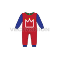 Baby boy romper, crown graphic flat sketch, front view