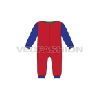 Baby boy romper, crown graphic flat sketch, back view