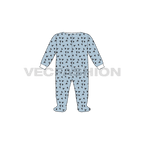 Baby boy romper, running print flat sketch, back view