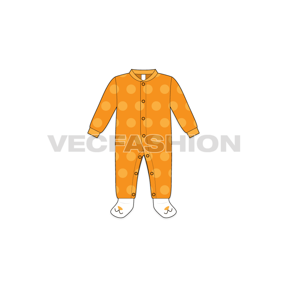 Baby boy romper, polka dot flat sketch, front view