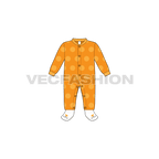 Baby boy romper, polka dot flat sketch, front view