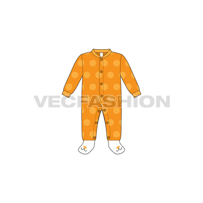 Baby boy romper, polka dot flat sketch, front view