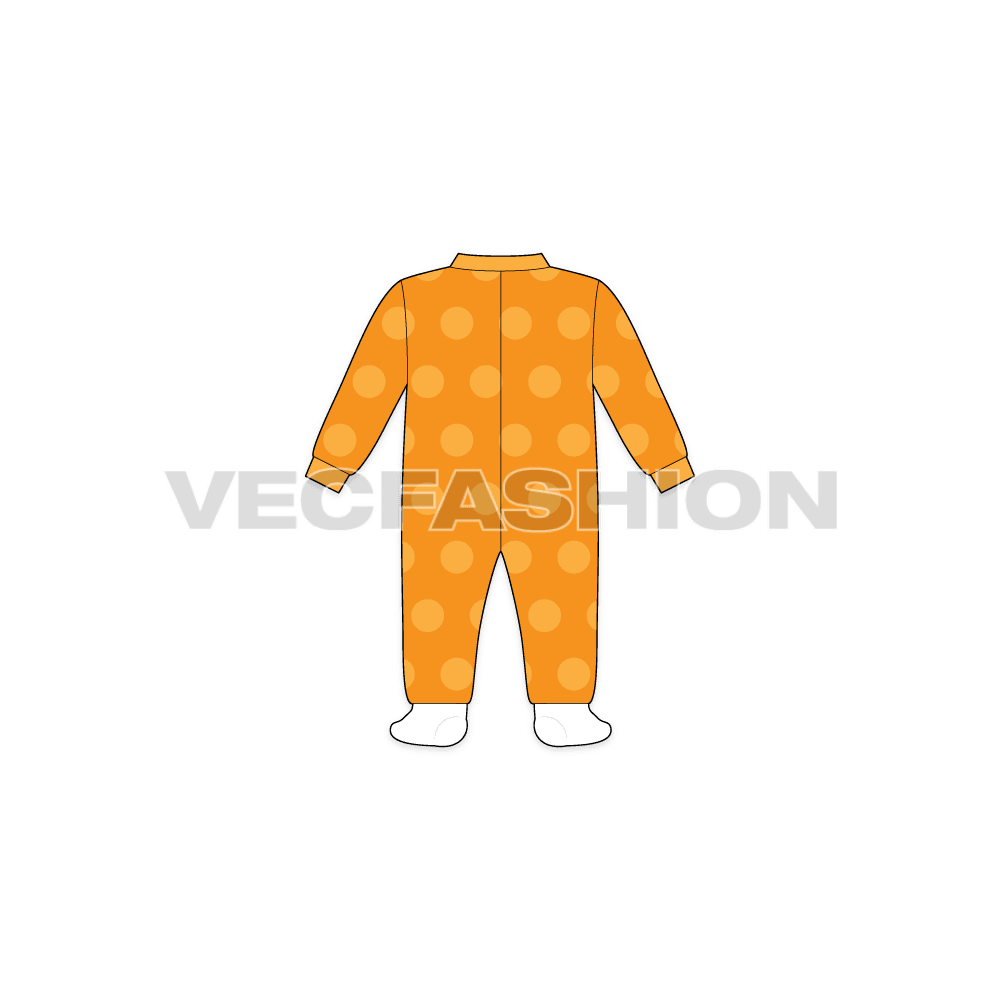 Baby boy romper, polka dot flat sketch, back view