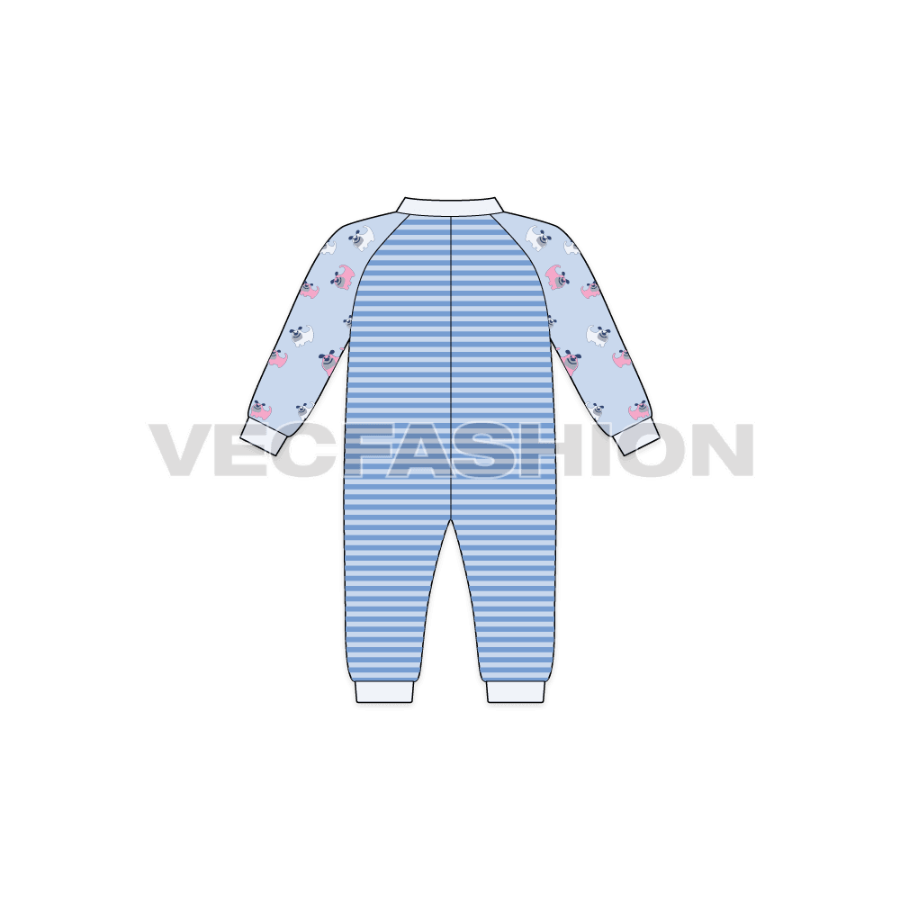 Baby boy romper, striped body flat sketch, side view