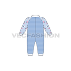 Baby boy romper, striped body flat sketch, side view