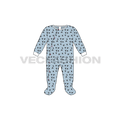 Baby boy romper, running print flat sketch, front view