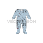 Baby boy romper, running print flat sketch, front view
