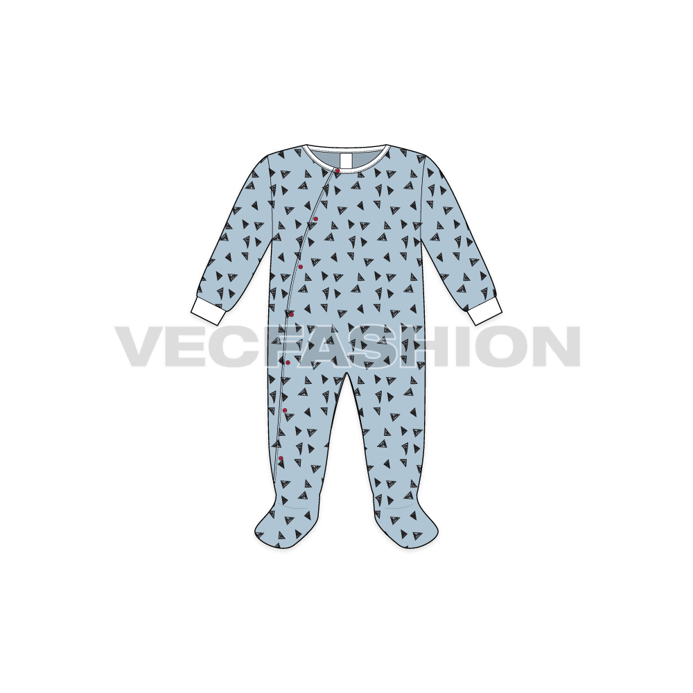 Baby boy romper, running print flat sketch, front view
