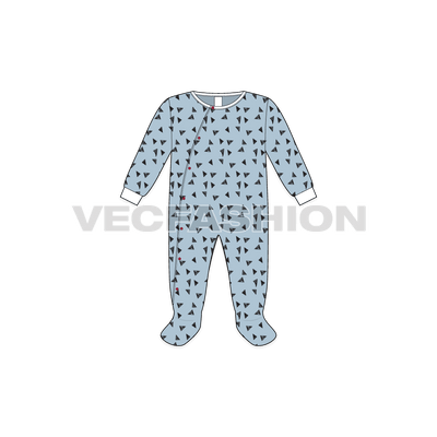 Baby boy romper, running print flat sketch, front view