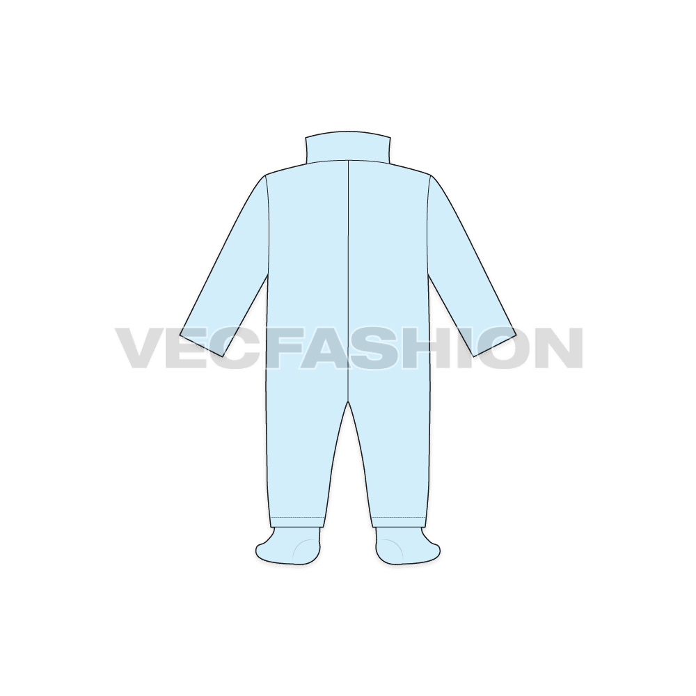Baby boy romper, asymmetrical front flat sketch, back view