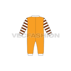 Baby boy romper, striped sleeve flat sketch, back view