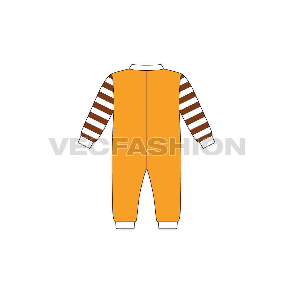 Baby boy romper, striped sleeve flat sketch, back view