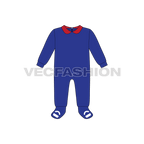 Baby boy romper, soft collar flat sketch, front view